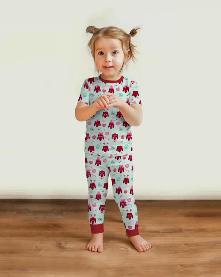 Dachshund Is My Valentine Bamboo Two Piece Short Sleeve Pajama Set