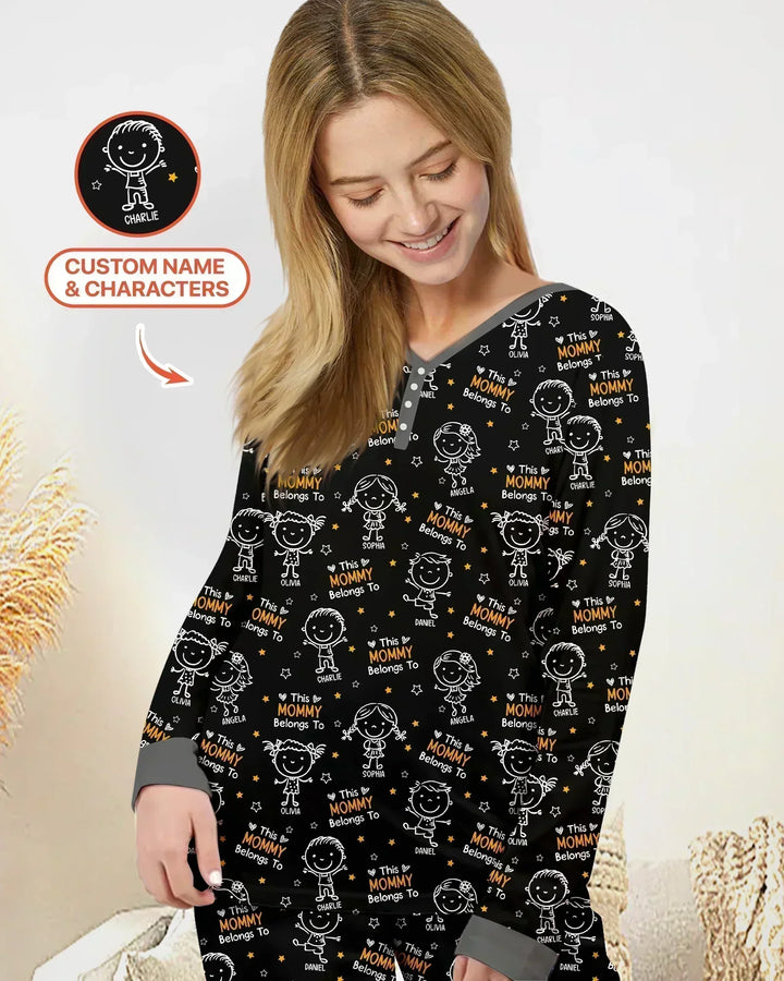 Custom Name "This Mommy Belongs To" Doodle Bamboo Women Pajama Set