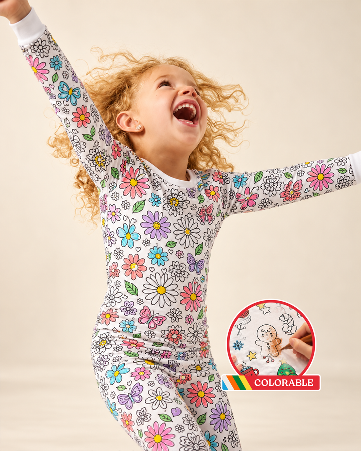 Floral Flutter Colorable Bamboo Two Piece Pyjamas Set