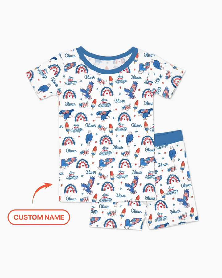 Long Live America Bamboo Two Piece Short Sleeve Shorts Pajama Set