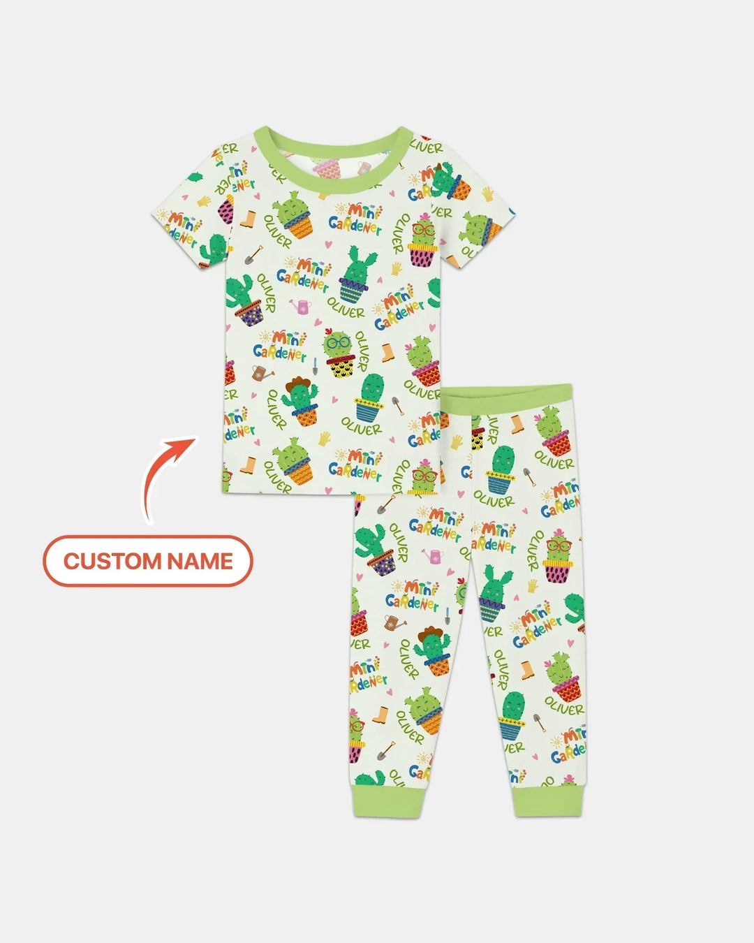 Custom Name Mini Gardener Bamboo Two Piece Short Sleeve Pajama Set