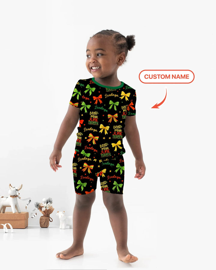 Little Miss Juneteenth Bamboo Two Piece Short Sleeve Shorts Pajama Set
