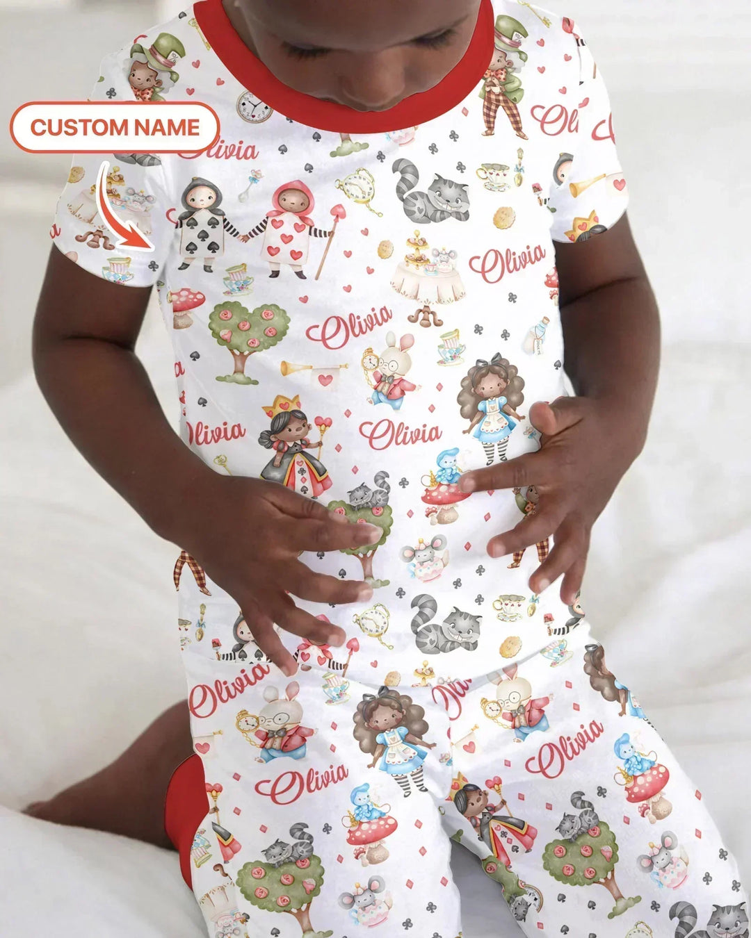 Whimsical Wonderland Tea Party Custom Name Bamboo Two Piece Short Sleeve Pajama Set