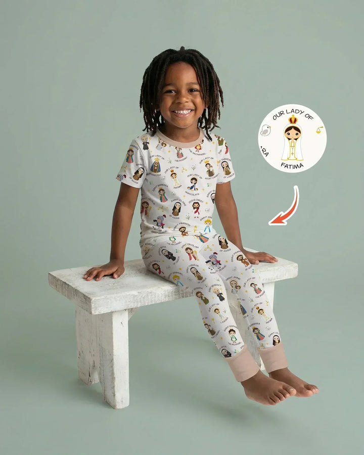 Pray For Us Family Matching Bamboo Two Piece Short Sleeve Pajama Set