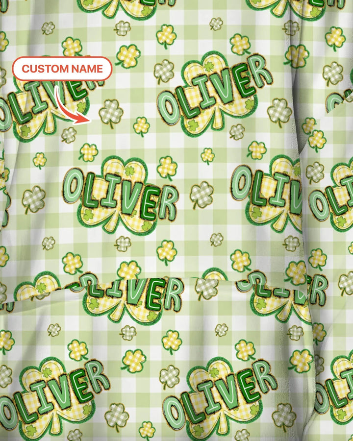 Lucky Shamrock Custom Name Bamboo Blanket Hoodie