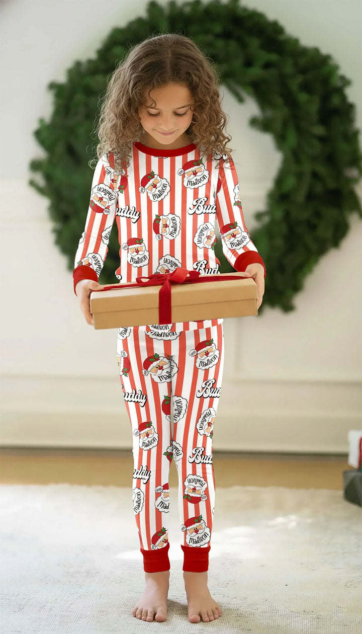 Christmas Santa Claus Custom Name Buddy Bamboo Two Piece Long Sleeve Pajama Set