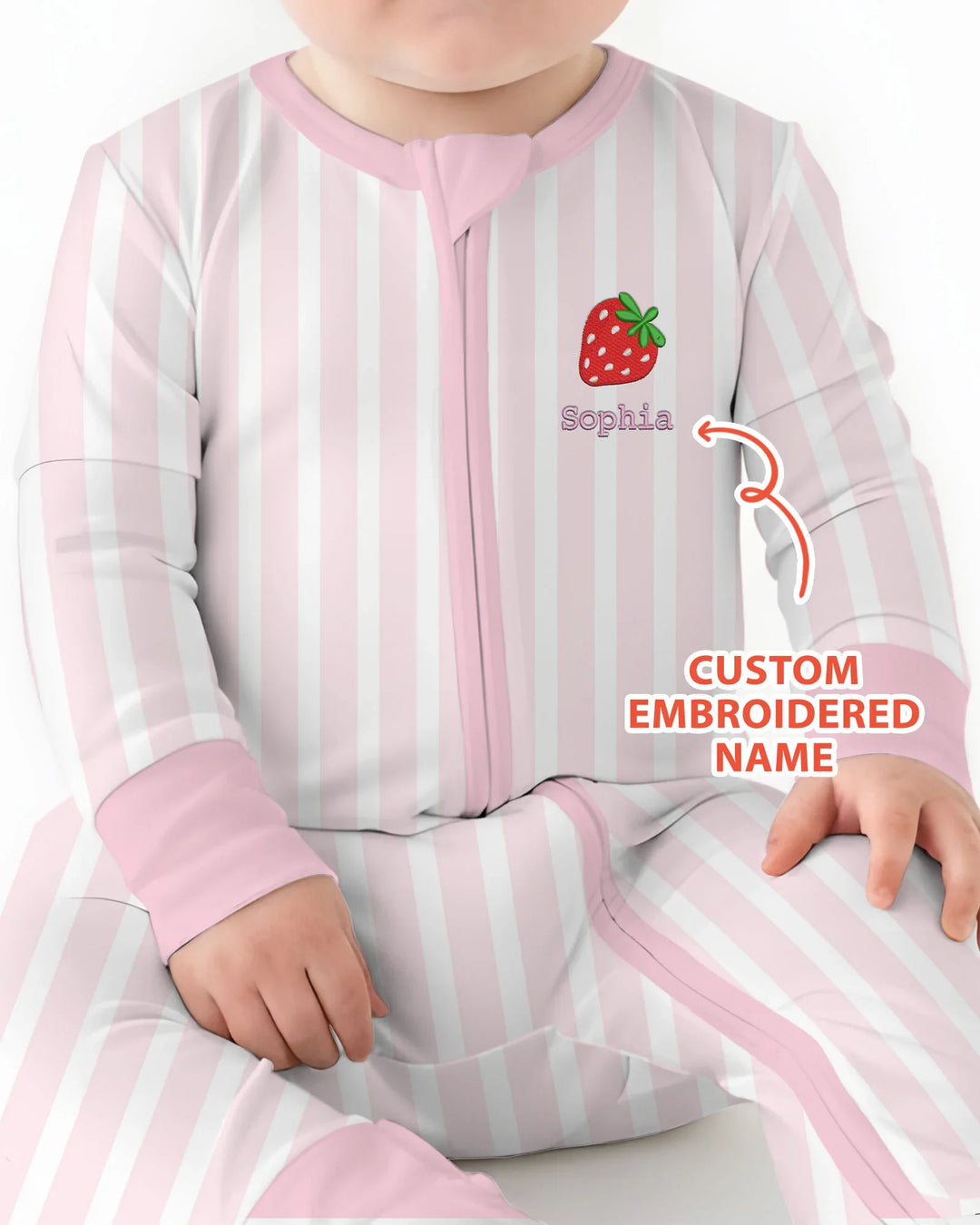 Personalized Embroidered Pink Stripes Baby Bamboo Convertible Zippy