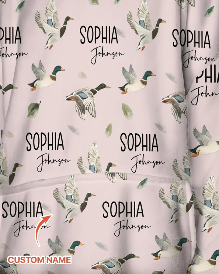 Custom Name Mallard Duck Bamboo Blanket Hoodie