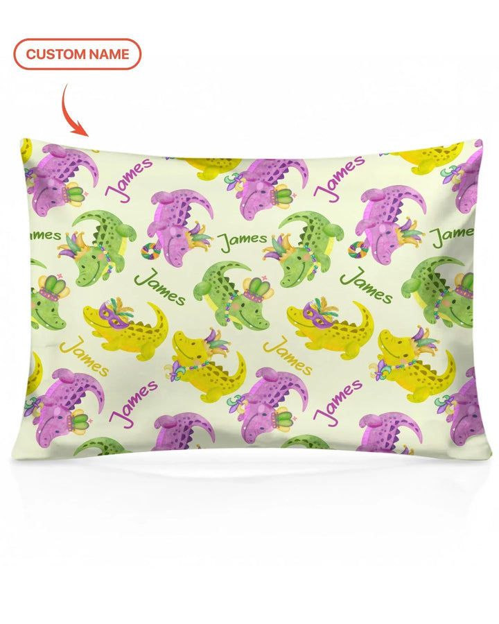 Custom Name Mardi Gras Alligator Bamboo Pillow Case