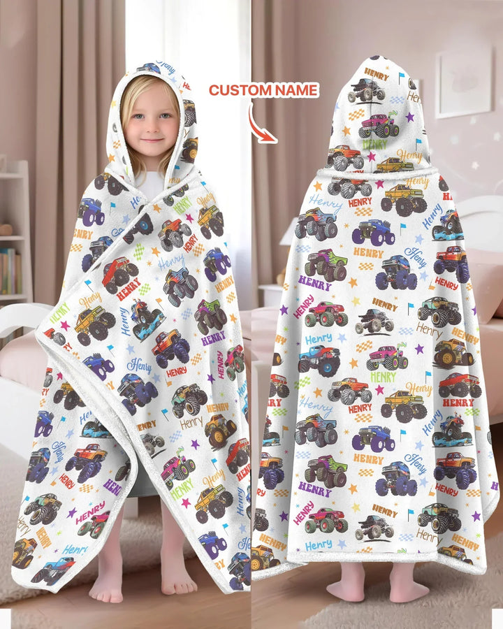 Monster Truck Custom Name Bamboo Wearable Hooded Blanket