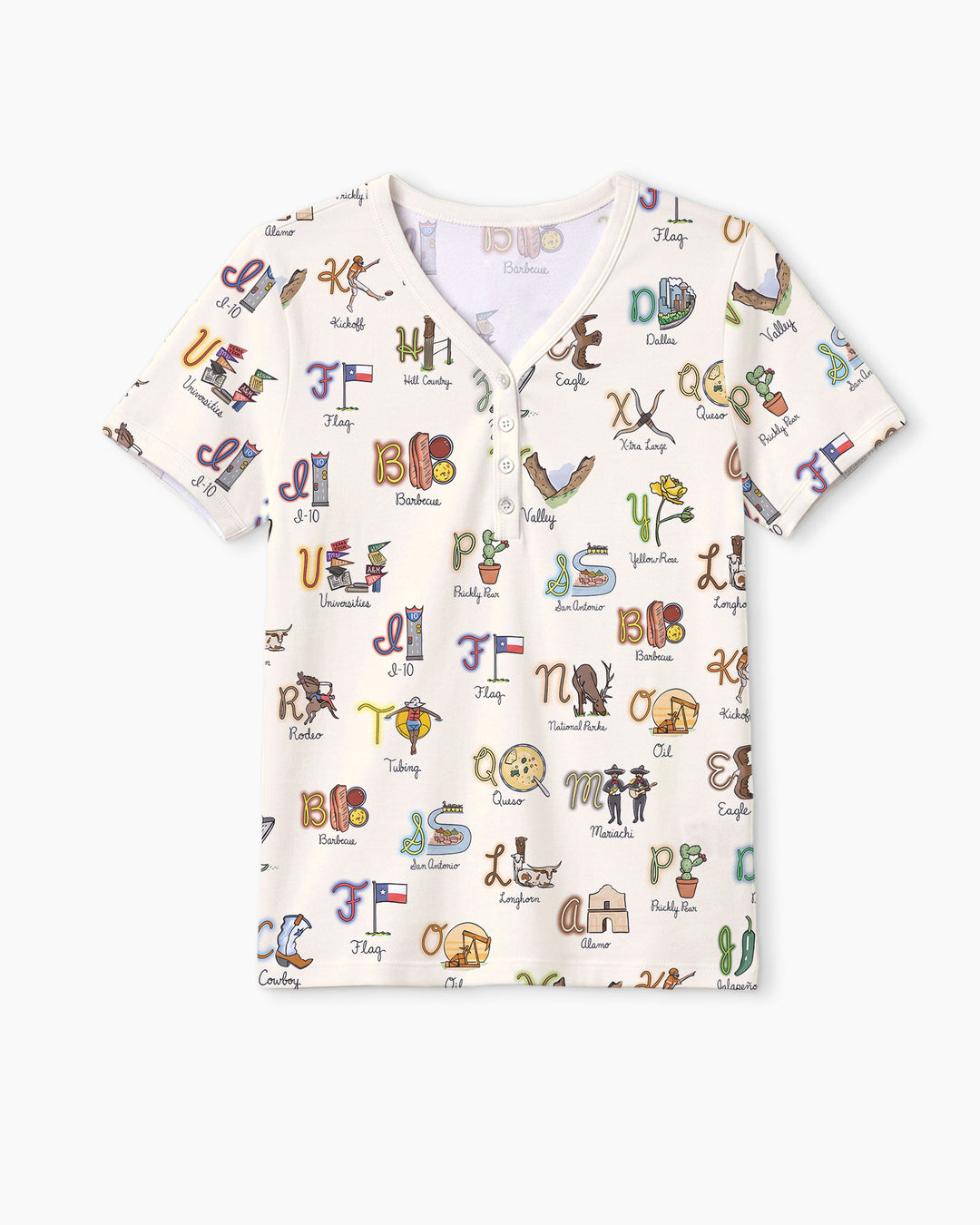 Texas Alphabet Bamboo Women Short Sleeve Short Pajama Set