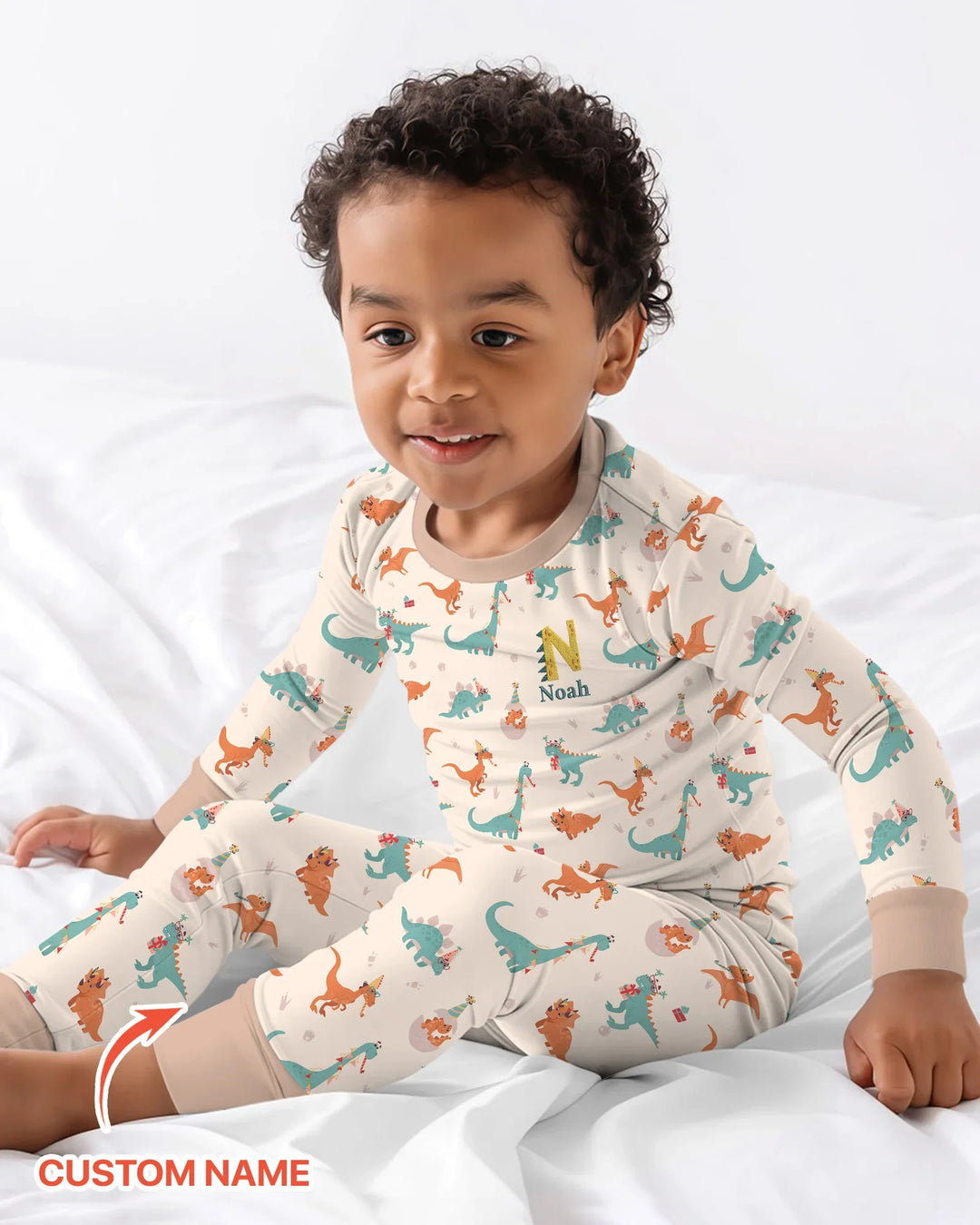 Custom Embroidered Name Dinosaurs Bamboo Two Piece Long Sleeve Pajama Set