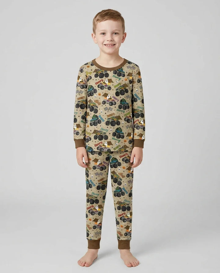 Custom Name Halloween Creepy Crusher Family Matching Bamboo Two Piece Long Sleeve Pajama Set