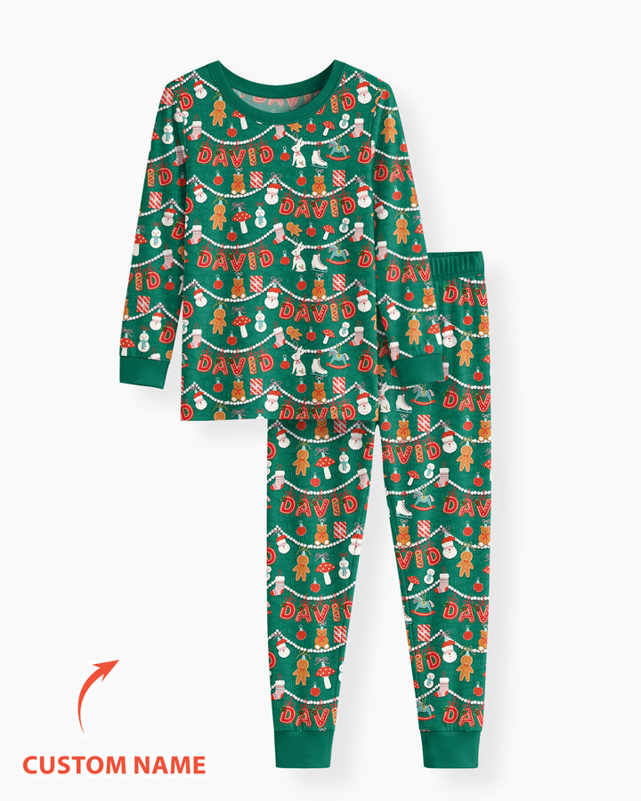 Merry Gingerbread Custom Name Bamboo Two Piece Long Sleeve Pajama Set