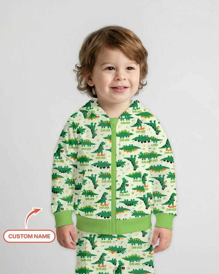 St. Patrick's Day Dinosaurs Custom Bamboo Zip Hoodie