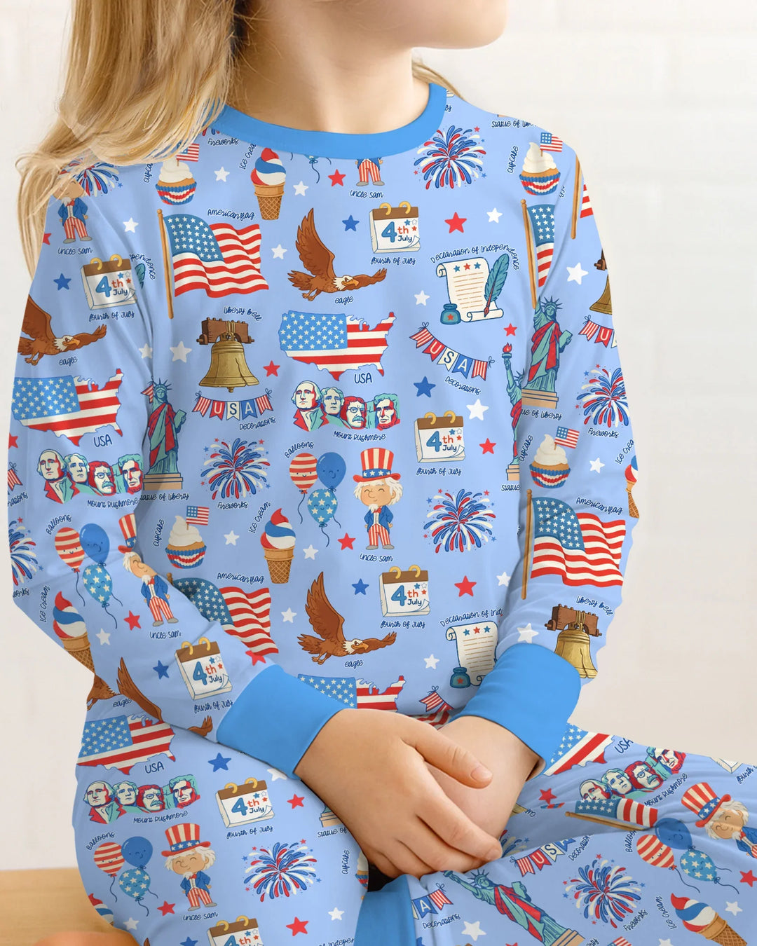 Hand Drawn Patriotic Iconic Bamboo Two Piece Long Sleeve Pajama Set