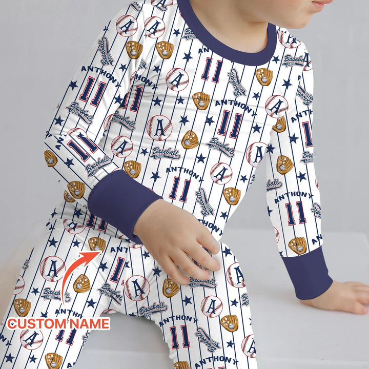 Custom Name Baseball Time Bamboo Two Piece Long Sleeve Pajama Set