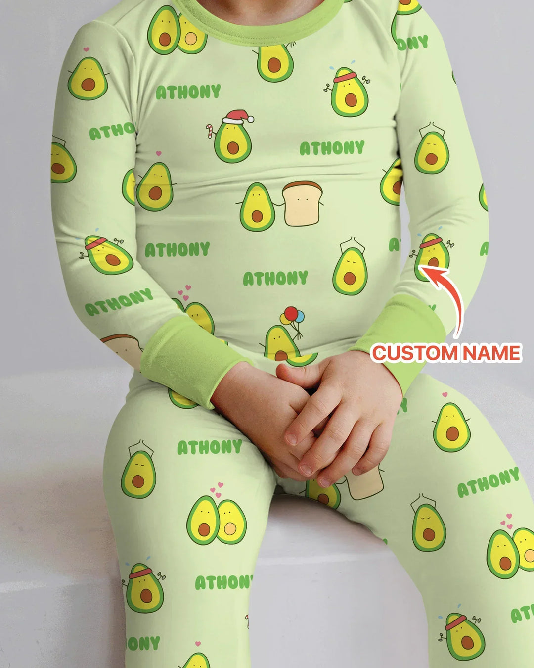 Custom Name Cute Avocado Bamboo Two Piece Long Sleeve Pajama Set