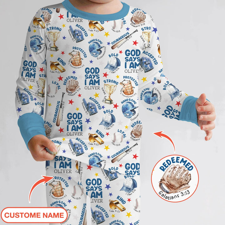 Baseball God Says I Am Custom Name Bamboo Two Piece Long Sleeve Pajama Set