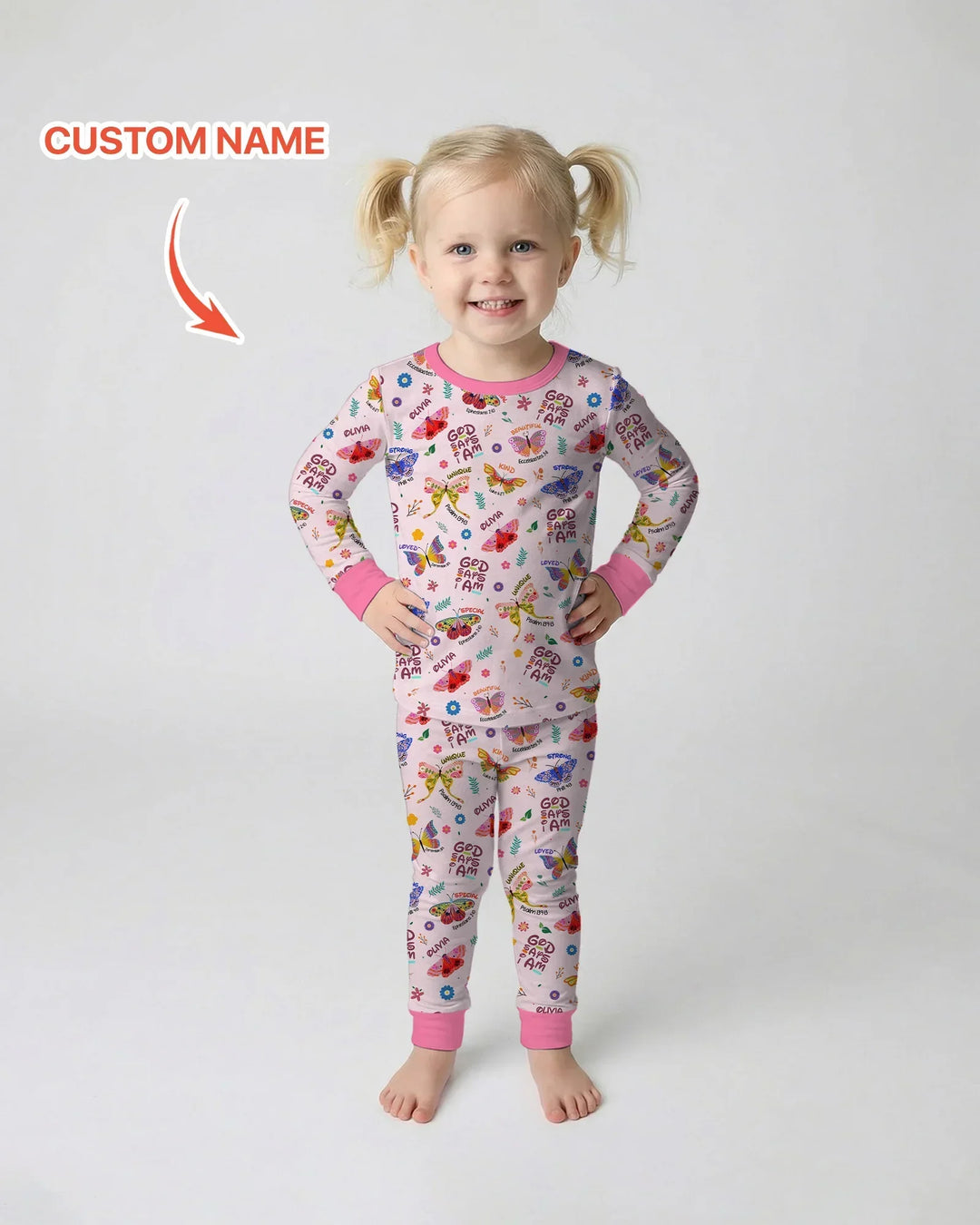 Custom Name God says I am Butterfly Bamboo Two Piece Long Sleeve Pajama Set