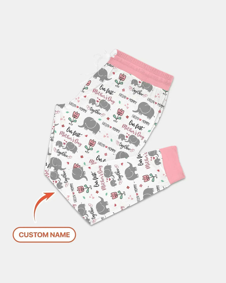 Custom Name Elephant Our First Mother's Day Bamboo Women Pajama Set