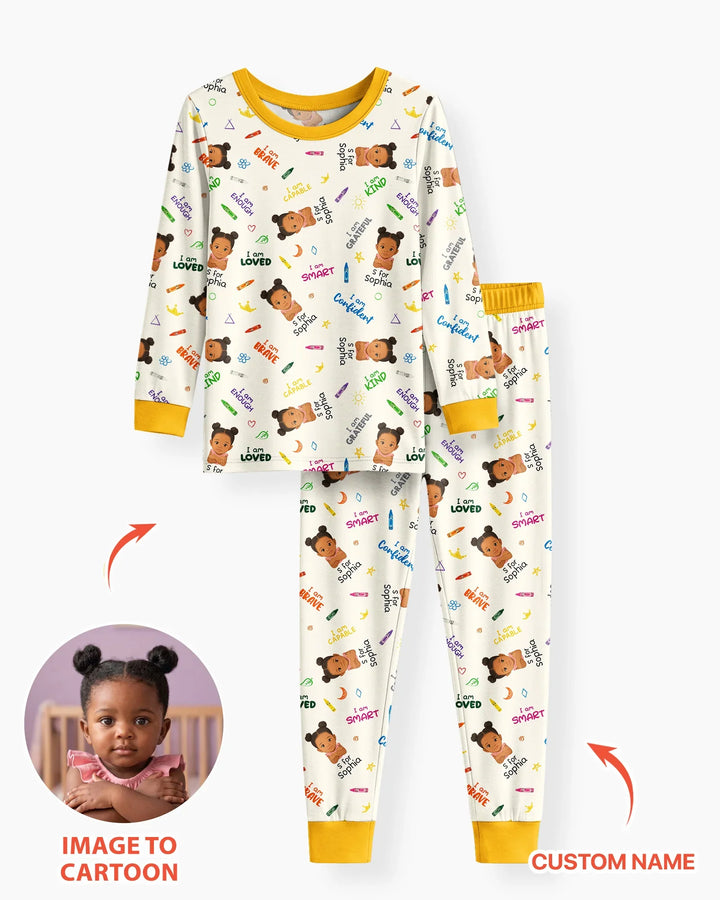 Kids Affirmations Custom  Bamboo Two Piece Long Sleeve Pajama Set