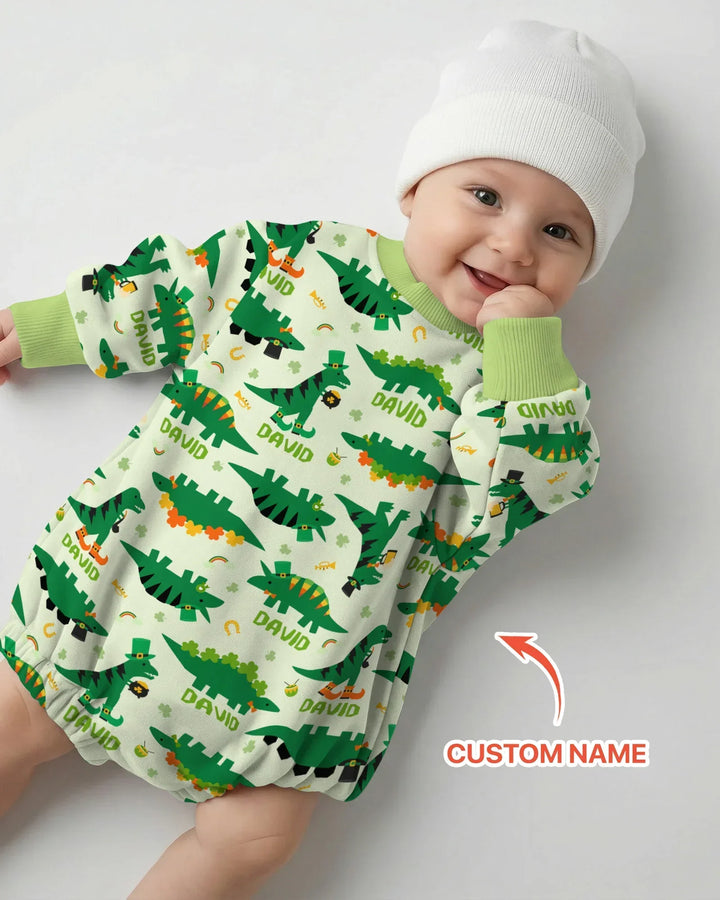 St. Patrick's Day Dinosaurs Custom Bamboo Bubble Romper