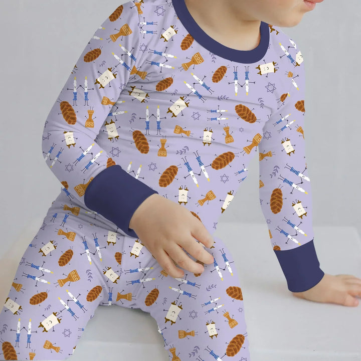 Shabbat Shalom Family Matching Bamboo Two Piece Long Sleeve Pajama Set
