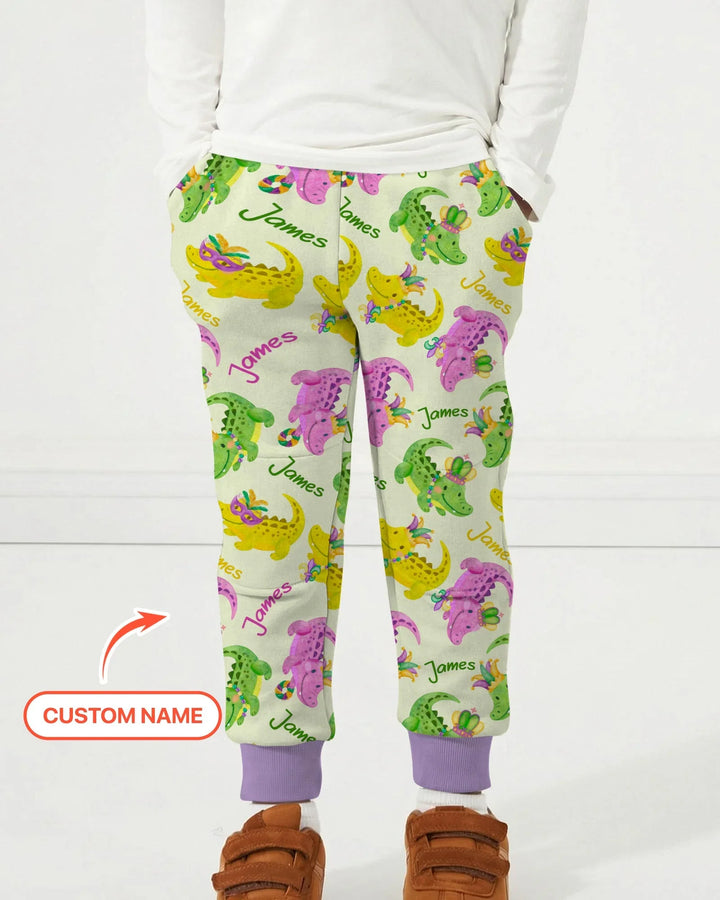 Custom Name Mardi Gras Alligator Bamboo Jogger