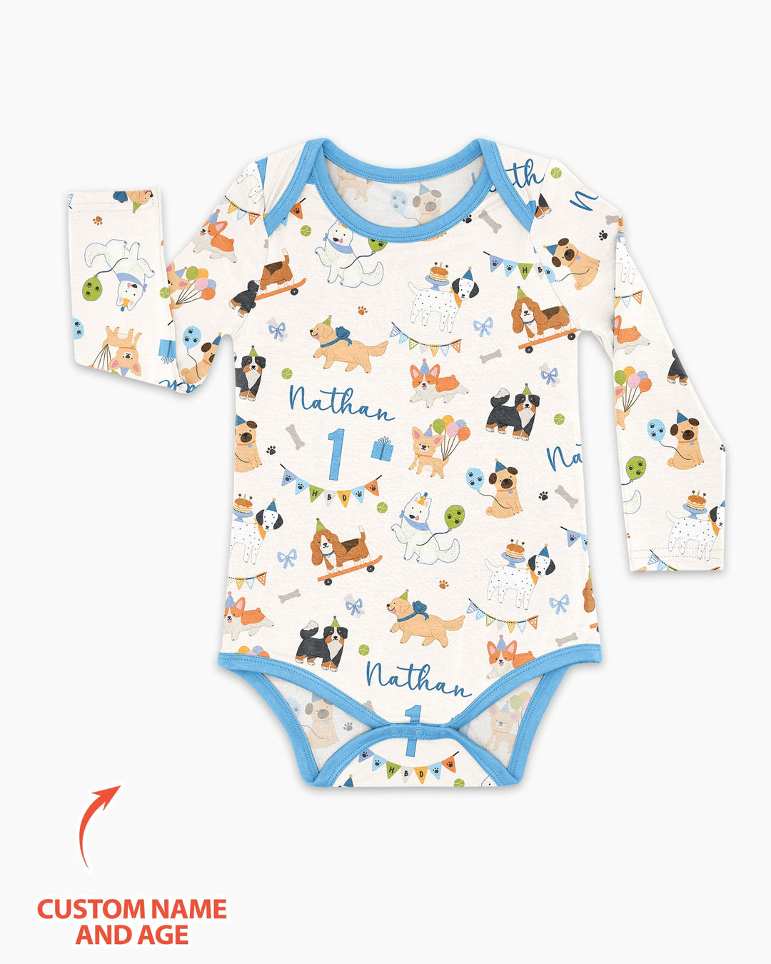 Custom Name Birthday Dogs Party Bamboo Bodysuit