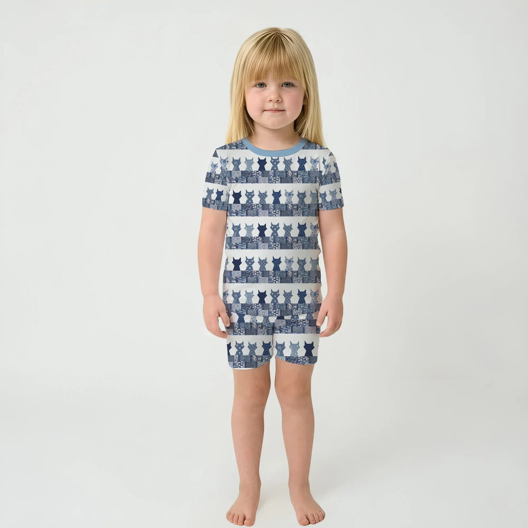 Midnight Feline Bamboo Two Piece Short Sleeve Shorts Pajama Set