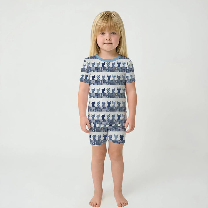Midnight Feline Bamboo Two Piece Short Sleeve Shorts Pajama Set