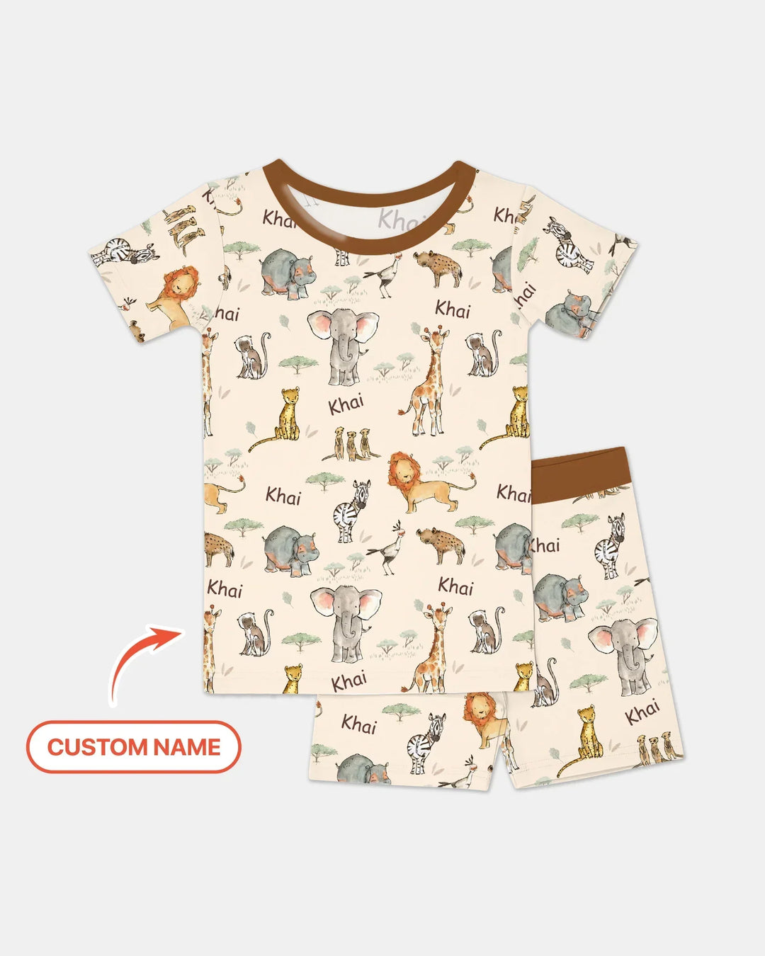 Safari Friends Custom Name Bamboo Two Piece Short Sleeve Shorts Pajama Set