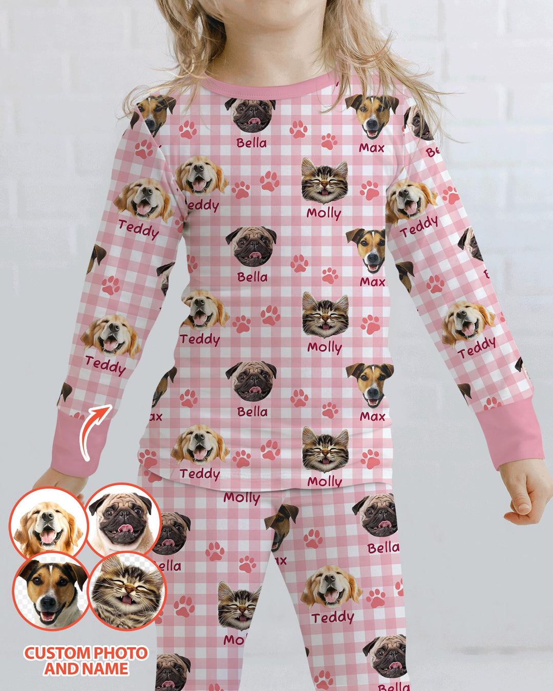 Custom Pet Photo With Name Bamboo Two Piece Long Sleeve Pajama Set