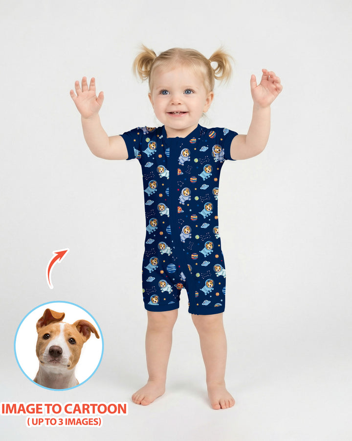 Astronaut Custom Pet Image Family Matching Bamboo Shorty Zippy