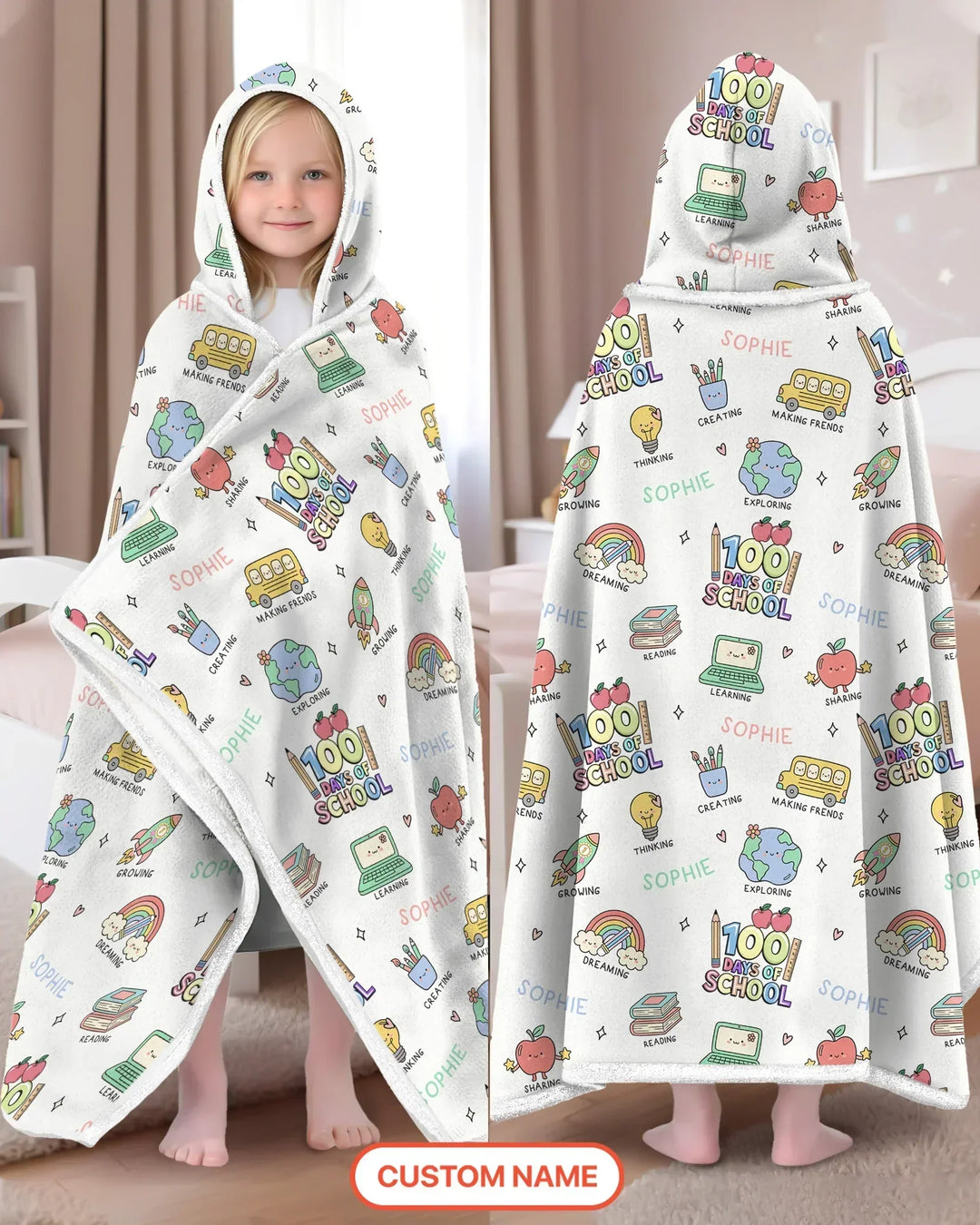 Custom Name Celebration Hundred Days Bamboo Wearable Hooded Blanket