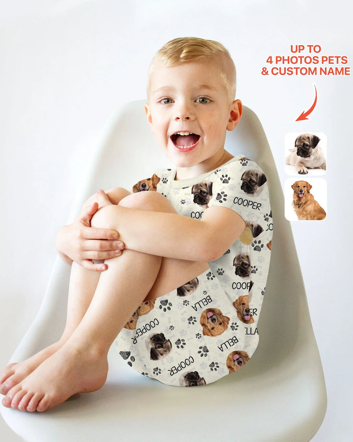 Custom Photo With Paw For Dog Lovers Bamboo Two Piece Short Sleeve Shorts Pajama Set