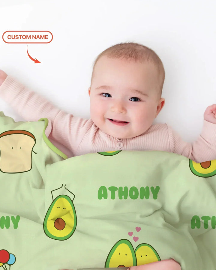 Custom Name Cute Avocado Bamboo Blanket