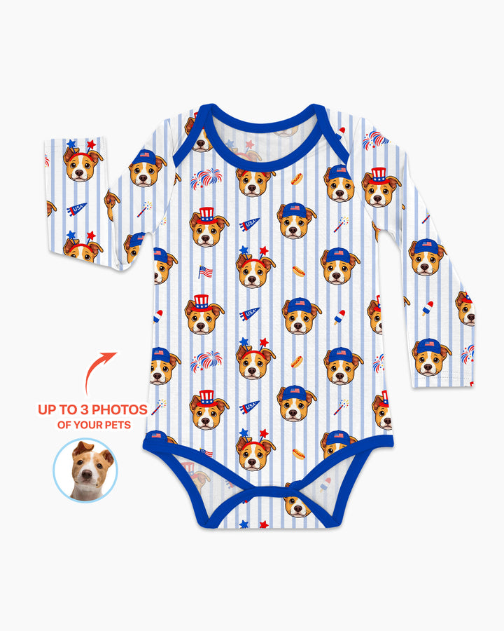 Custom Pet Image 4th of July Family Matching Bamboo Bodysuit
