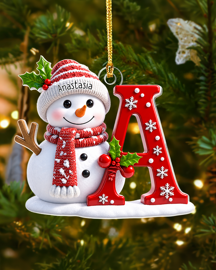 Snowman Merry Christmas Custom Name Acrylic Ornament