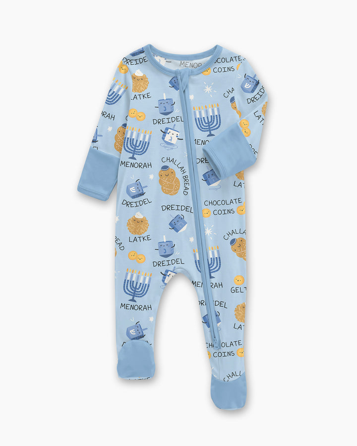 Family Hanukkah Matching Bamboo Zippered Footie Romper
