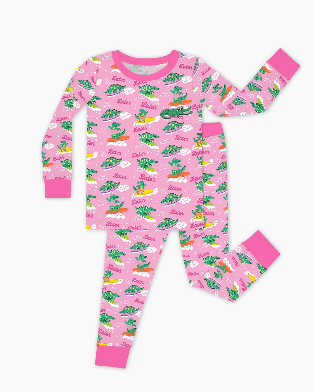 Embroidered Summer Alligator Bamboo Two Piece Long Sleeve Pajama Set