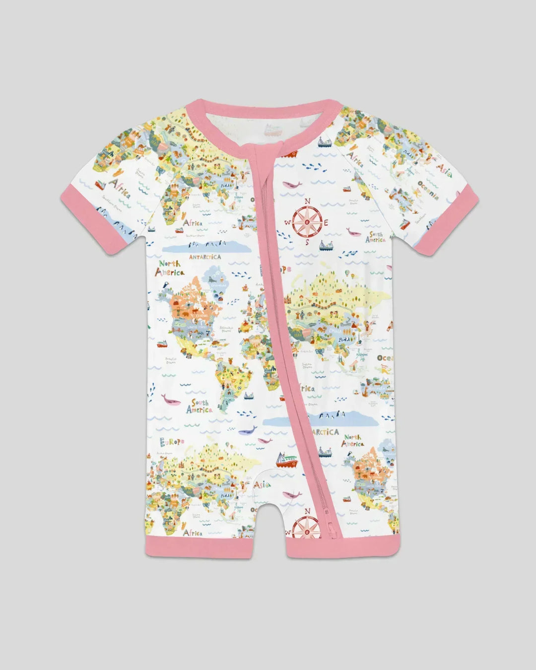 Whimsical World Map Family Matching Bamboo Shorty Zippy