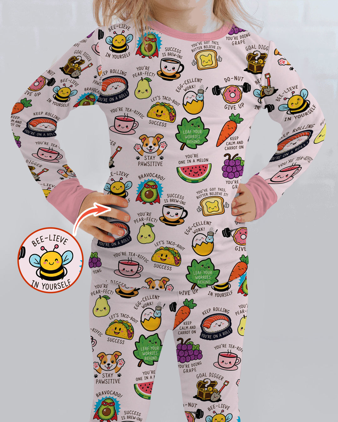 Cute Motivational Puns Bamboo Two Piece Long Sleeve Pajama Set