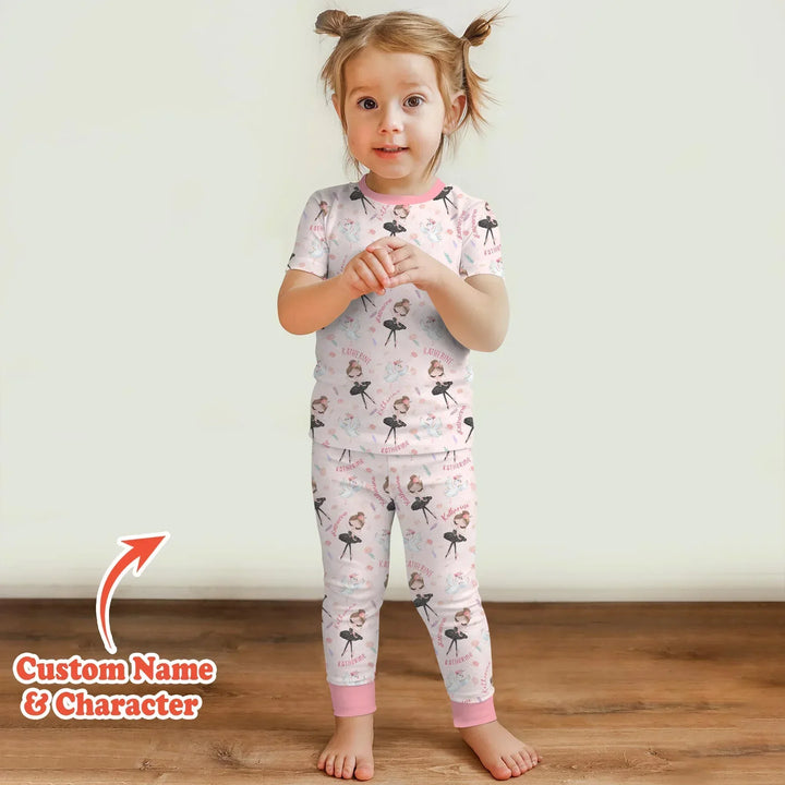 Custom Name Ballerina Doll Bamboo Two Piece Short Sleeve Pajama Set