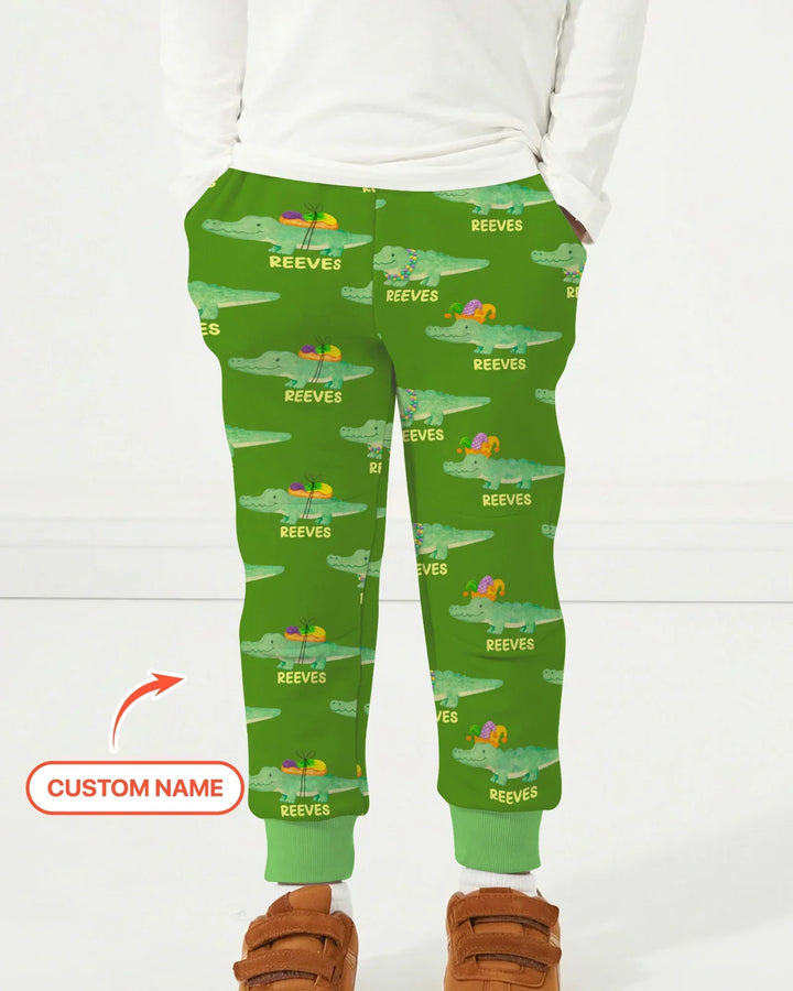 Custom Name Mardi Gras Gator Bamboo Jogger
