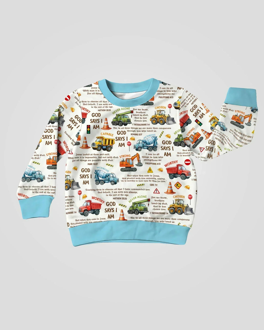Bible Verse Construction Trucks Bamboo Crewneck Sweatshirt