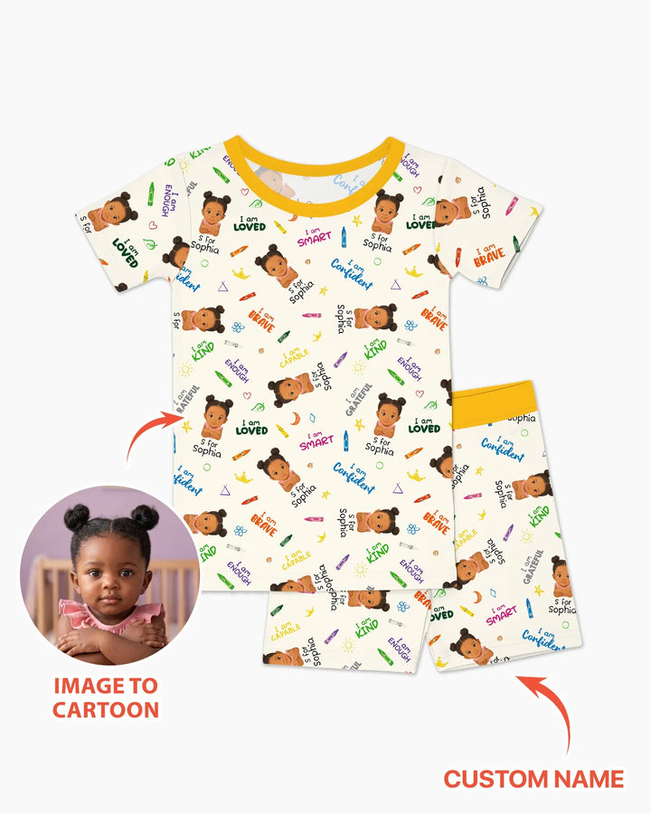 Kids Affirmations Custom  Bamboo Two Piece Short Sleeve Shorts Pajama Set