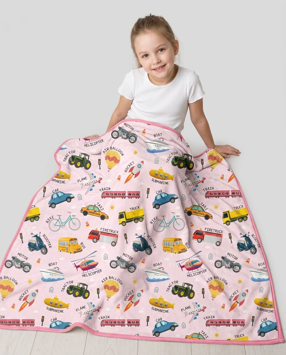 Vehicle Vocabulary Bamboo Blanket