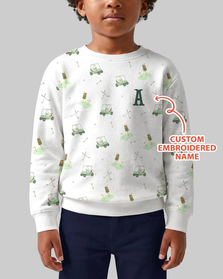 Custom Embroidered Name Monogram Letter Golf Bamboo Crewneck Sweatshirt